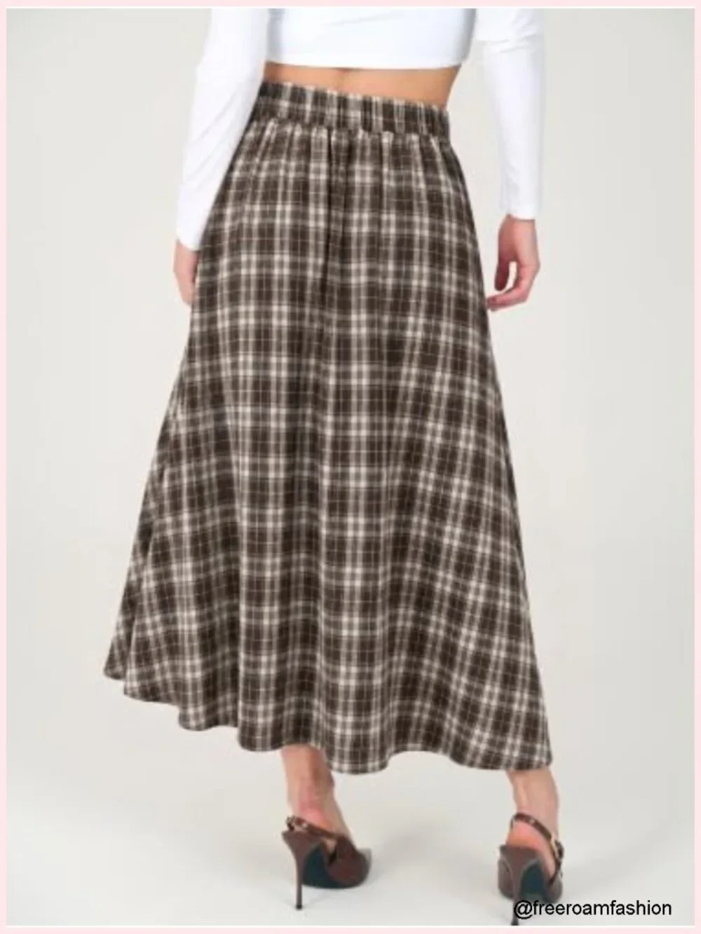 A-Line Plaid Maxi Skirt High Waist with Pockets Fall Spring Office Casual